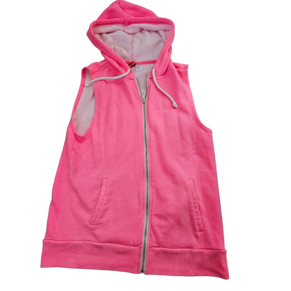 Divided by H&M Womens Hoodie Hot Pink Hooded Sweatshirt Vest Size 10